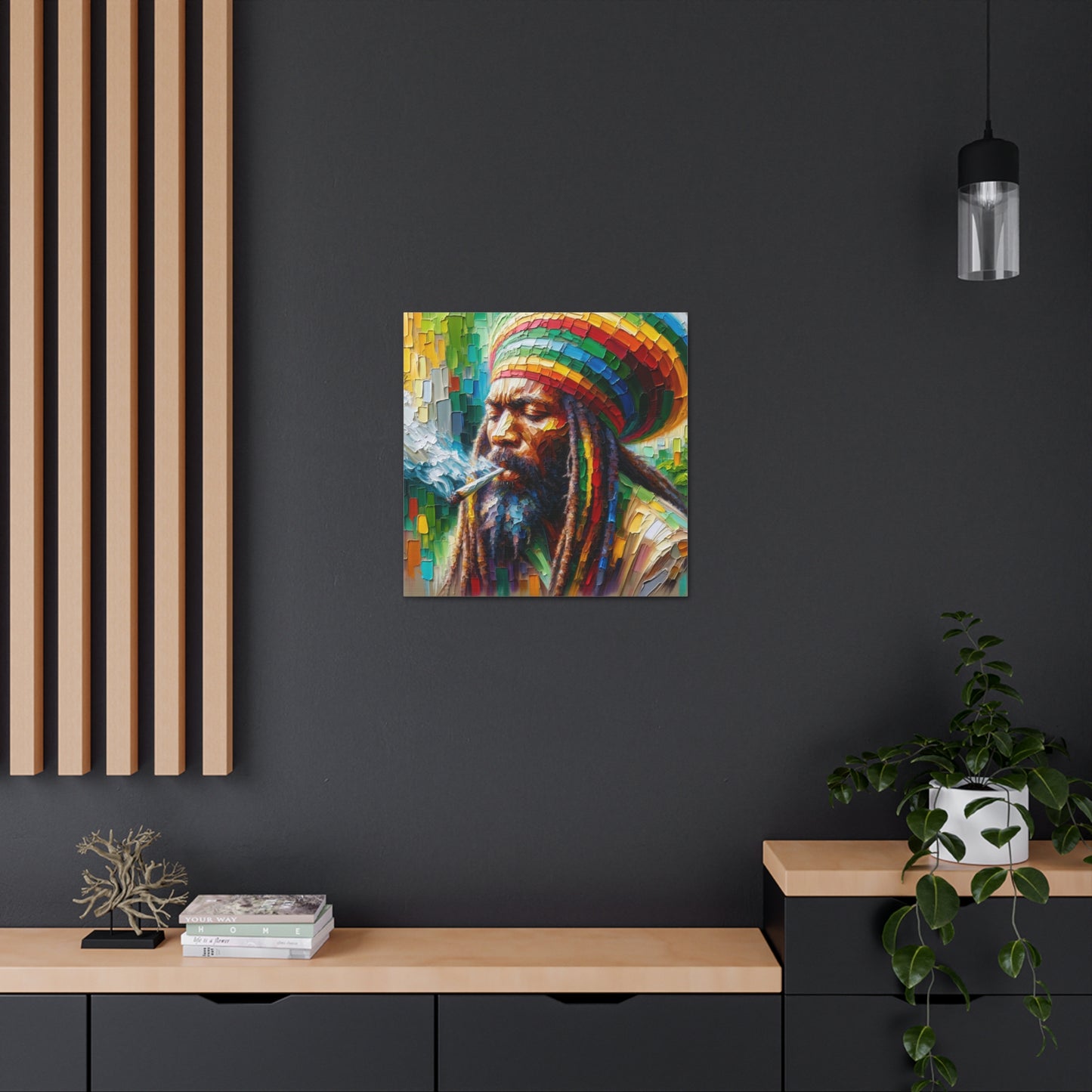 Art Print of Rastaman#2, Oil Finish, West Indian Ethnicity, Cultural, Heritage, Afro-Caribbean Man, Semi-Abstract, Canvas Gallery Wrap