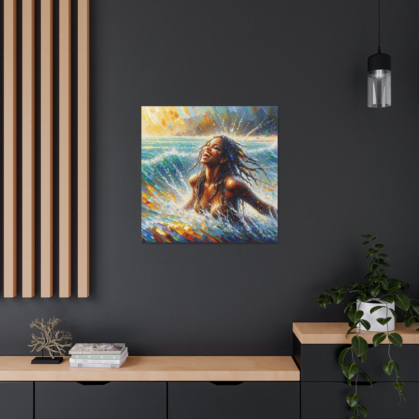 Art Print#4 of Dougla Woman's Exhilaration Captured - Joy, Laughter, Color, Caribbean Sea, Oil Finish, West Indian Art, Canvas Gallery Wraps