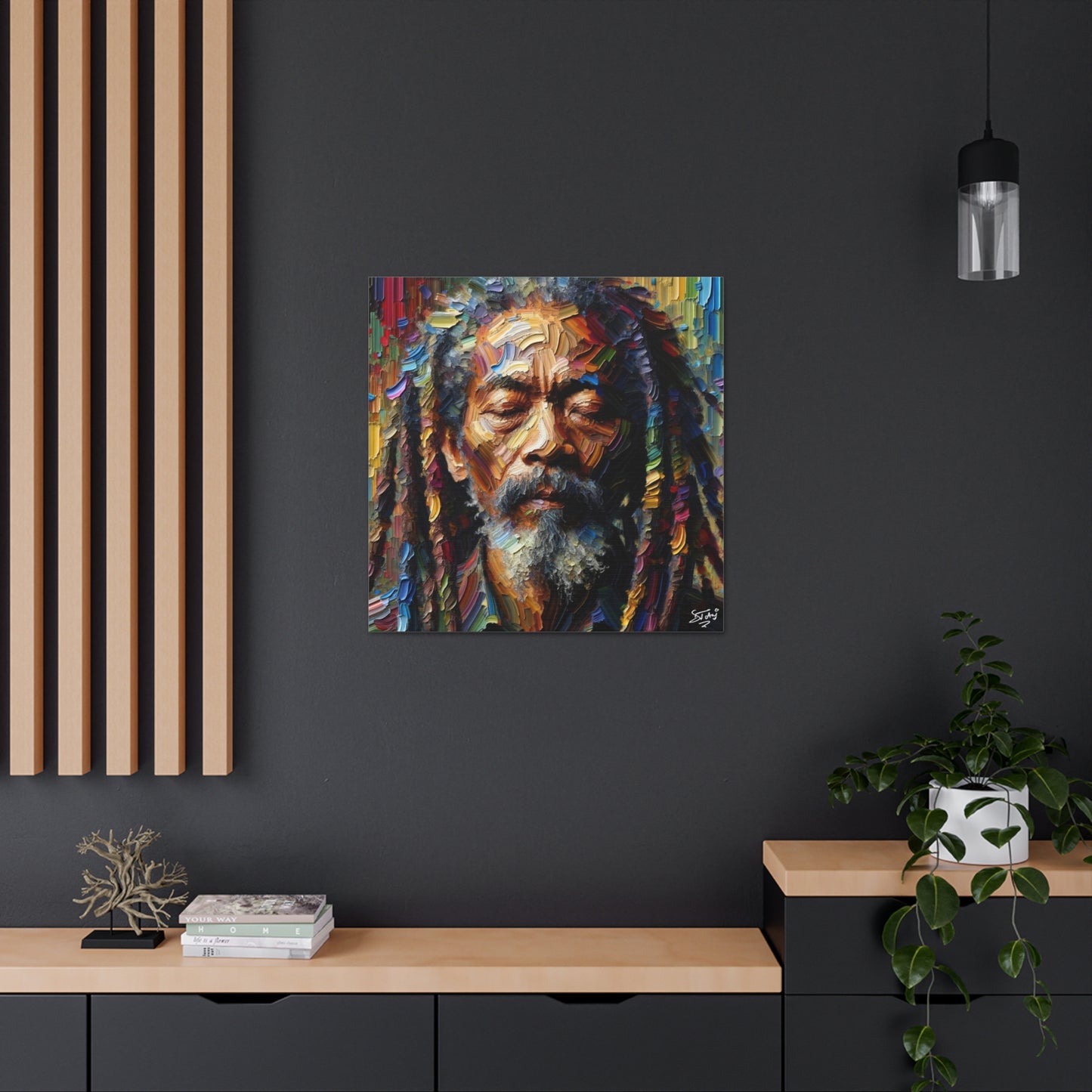 Art Print, Trini Rastaman, Oil Finish, West Indian Ethnicity, Cultural, Heritage, Semi-Abstract, Canvas Gallery Wrap