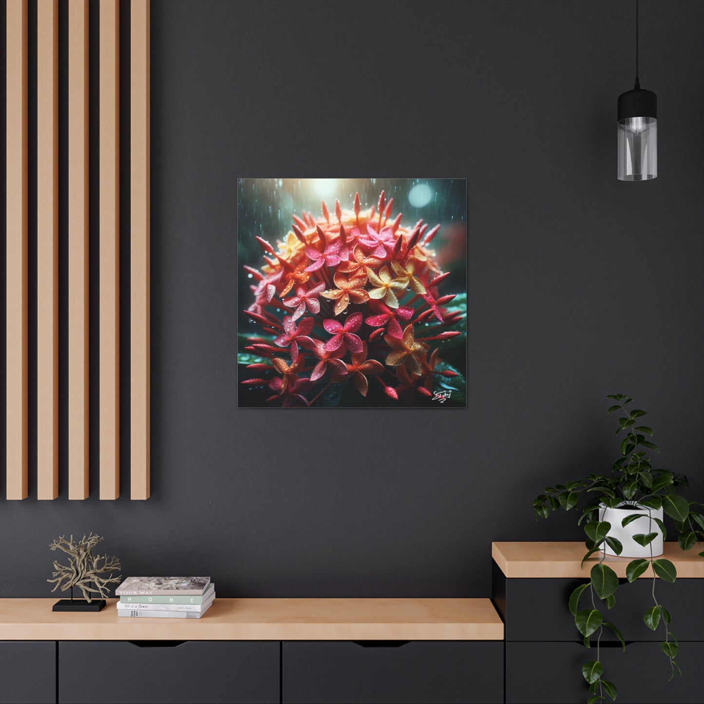 Print of Ixora Flower in The Rain, Caribbean, Vibrant and Vivid Colors of Ixora flowers, Trinidad and Tobago, Canvas Gallery Wraps