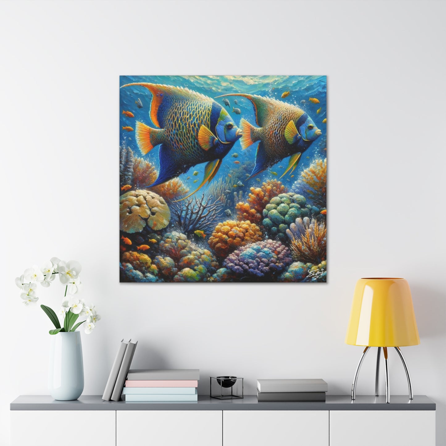 Art Print, Queen Angelfish, Oil Finish, Caribbean Nature, Canvas Gallery Wrap