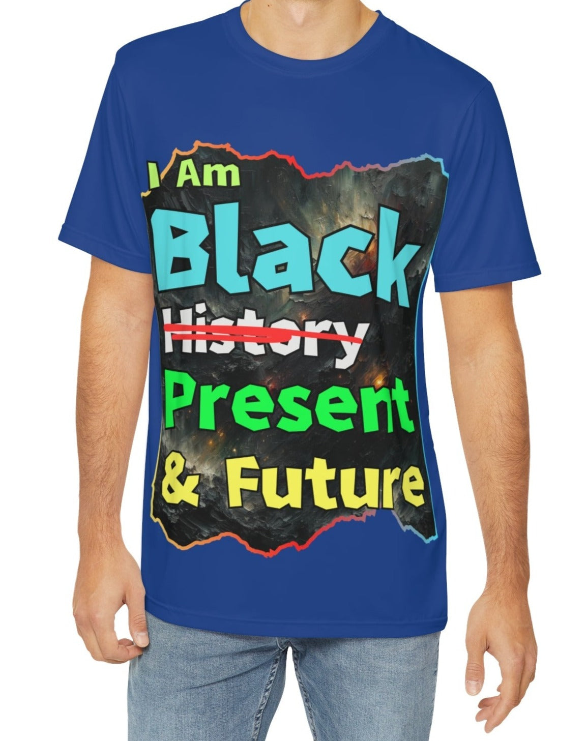 Men's Brushed Polyester Short Sleeve Tee (AOP), "I Am Black Present & Future"