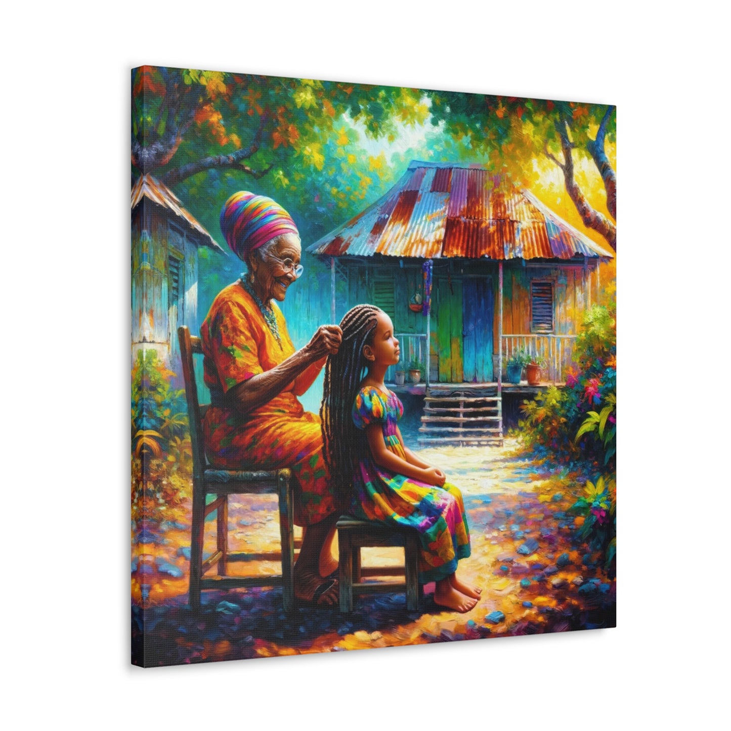 Art Print of Trinidadian Granny & Me, Oil Finish, West Indian Ethnicity, Cultural, Heritage, Art, Black Woman, Canvas Gallery Wraps