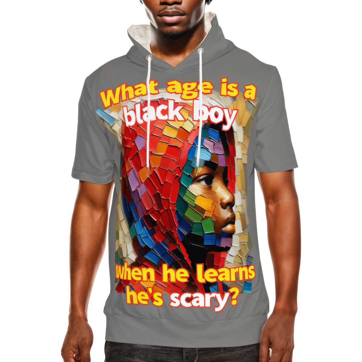 Men’s Cotton Hooded T-Shirt "What Age Is a Black Boy..."