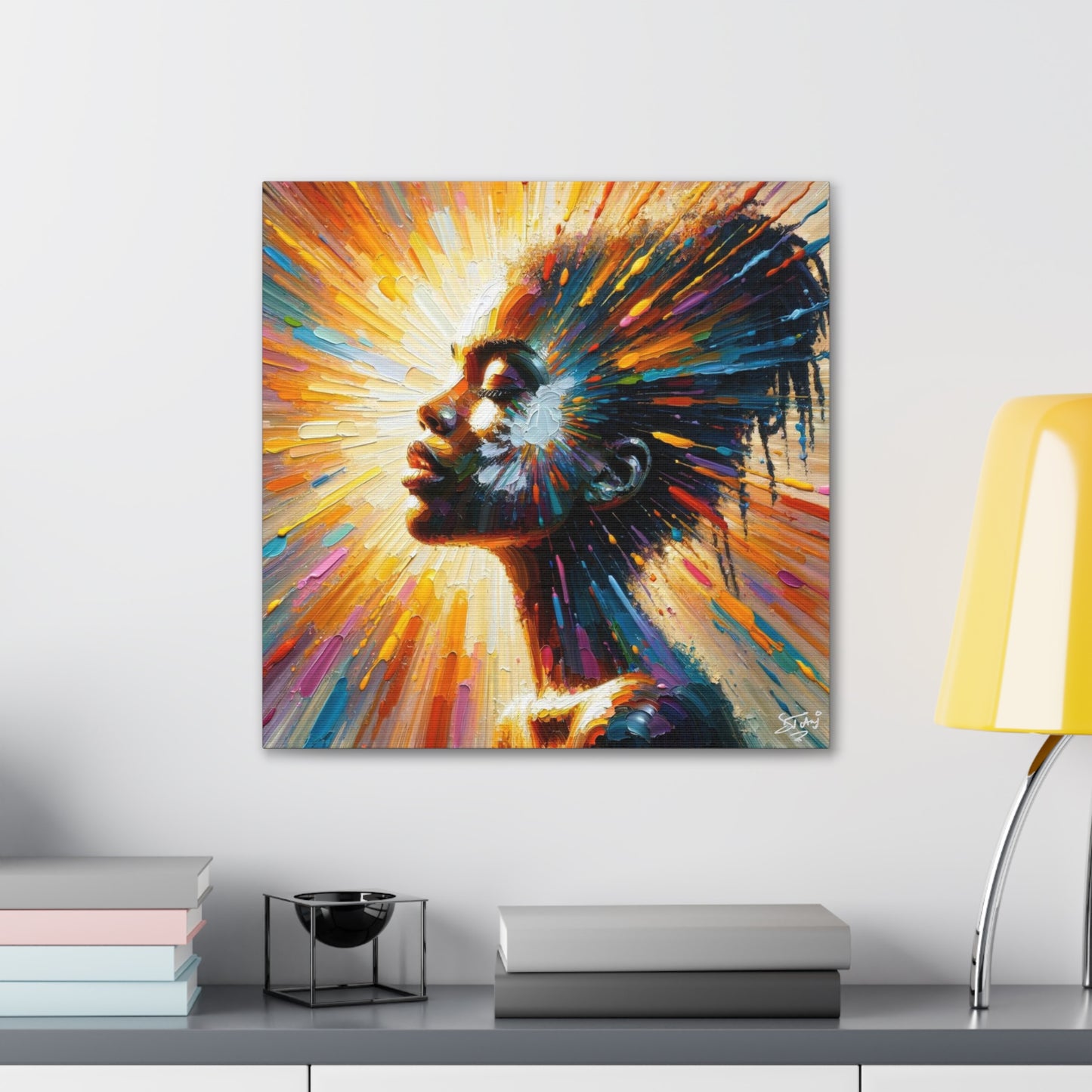 Art Print, Afro-Caribbean Woman, "Bright Light" Oil Finish, West Indian Ethnicity, Cultural, Heritage, Abstract, Canvas Gallery Wrap