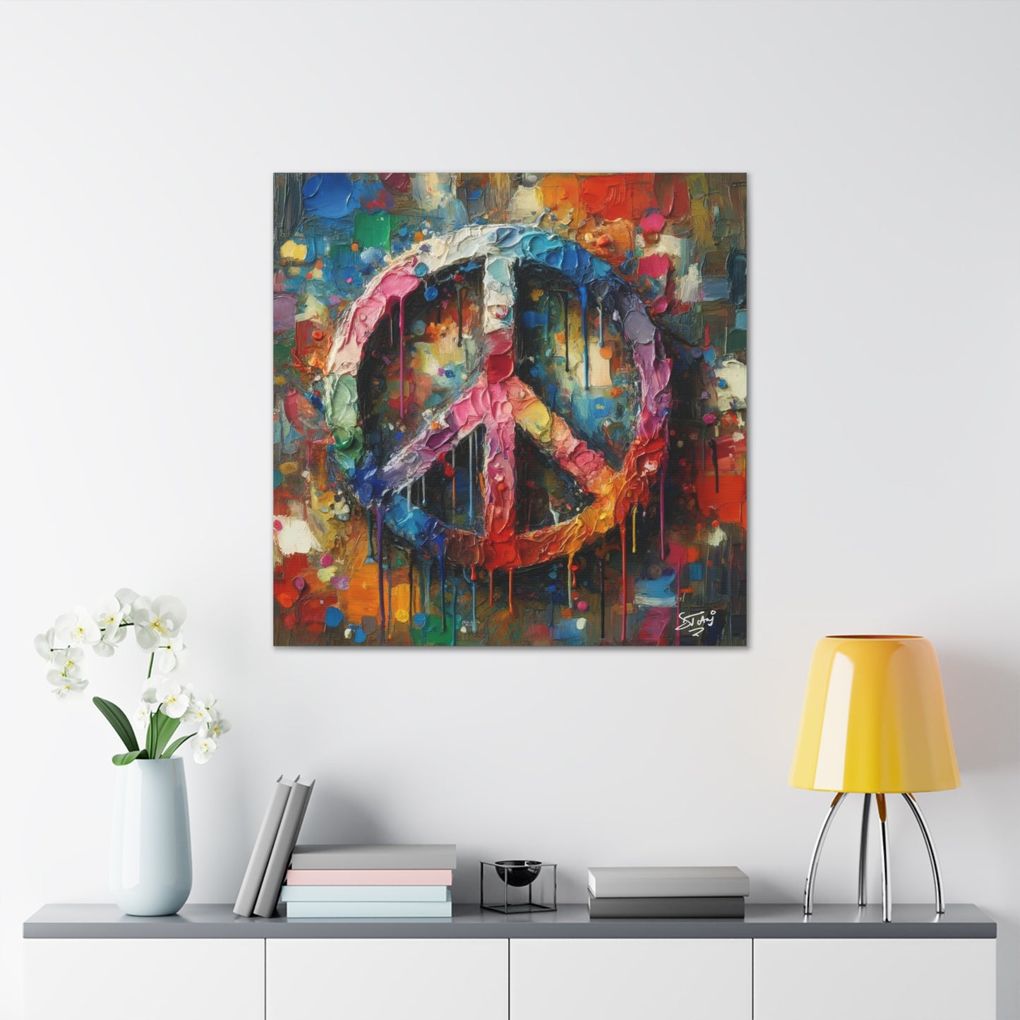 Art Print, "Peace" Oil Finish, Abstract, One Love, West Indian Ethnicity, Cultural, Heritage, Semi-Abstract, Canvas Gallery Wrap