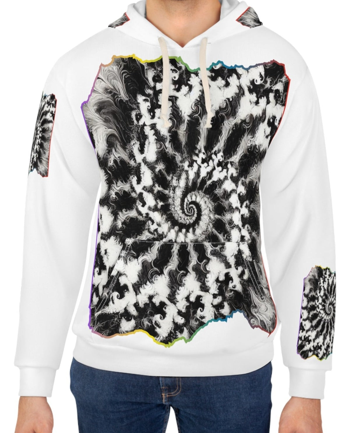 Unisex Pullover Hoodie (AOP) "B&W Tie-Dye Abstract Print"