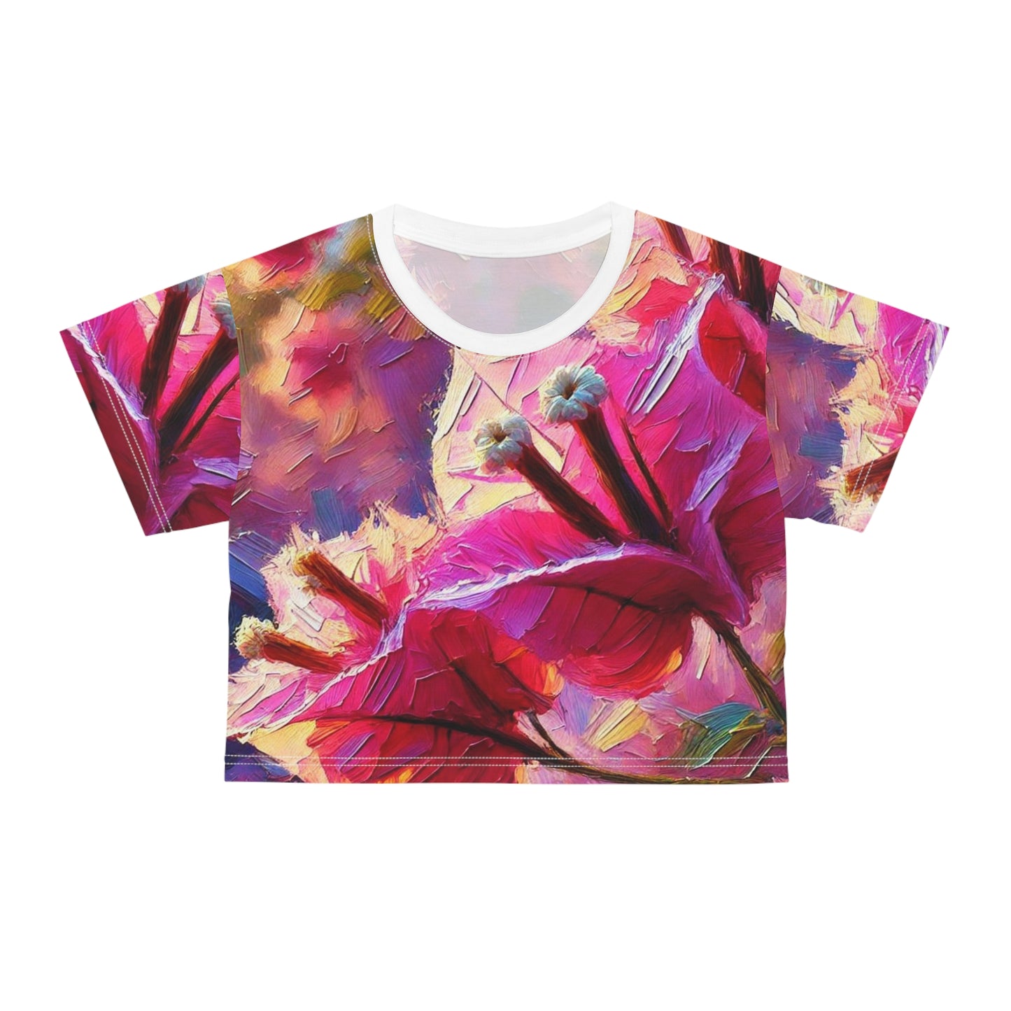 Women's Silky Soft Crop Tee (AOP) Pink Floral Print