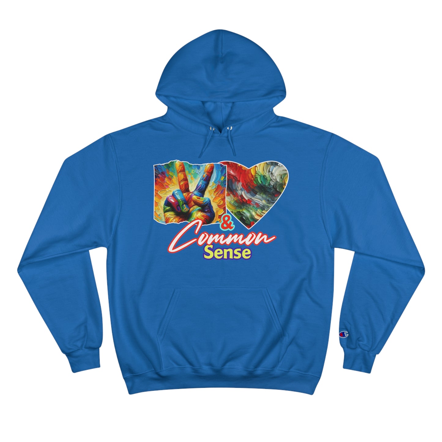 Champion Hoodie, "Peace, Love & Common Sense" Inclusion, Anti-Racism, Racial Justice, One Love, Unity, Diversity, Immigrant Outsiders, Caribbean Culture, FashionWithPurpose, ConsciousClothing, Cultural Identity, Black Inspiration Empowerment