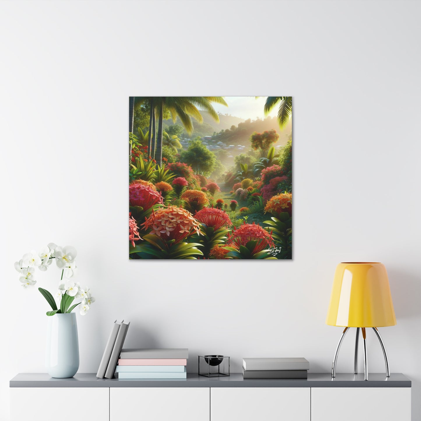 Oil Print #2 of Ixora Garden in The Caribbean, Vibrant and Vivid Colors of Ixora flowers, Trinidad and Tobago, Canvas Gallery Wraps