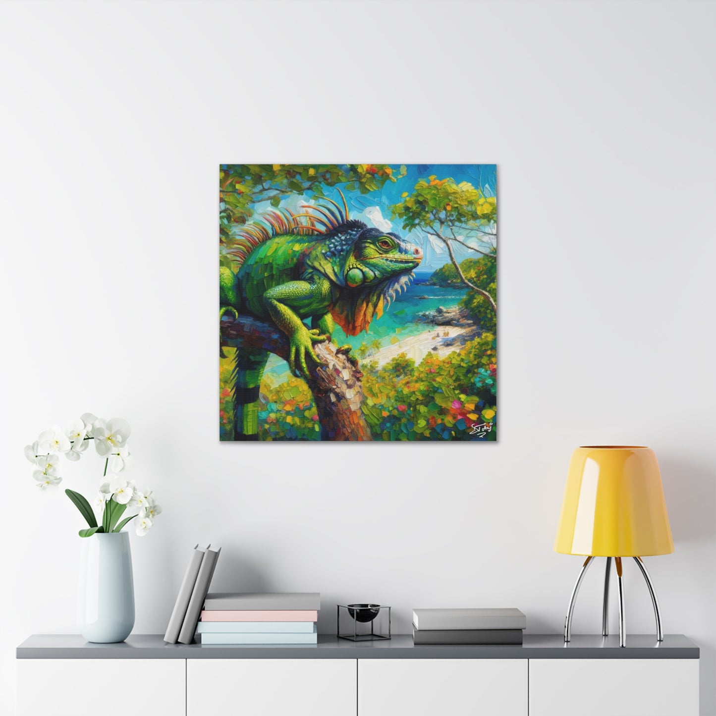 Art Print, Iguana, Caribbean Wildlife, Oil Finish, Caribbean Nature, Cultural, Heritage, Canvas Gallery Wrap