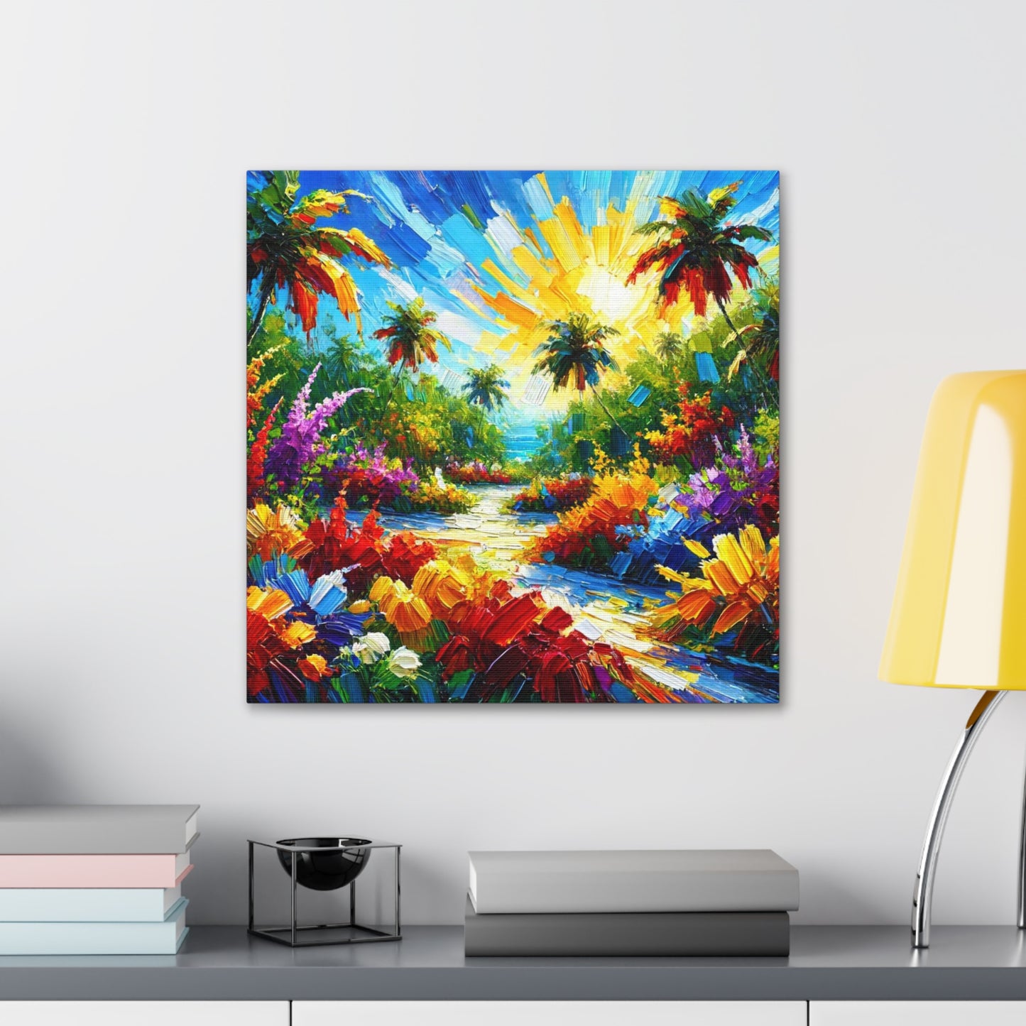 Art Print of Tropical Flower Garden, Abstract Oil Finish, West Indian Art, Canvas Gallery Wraps