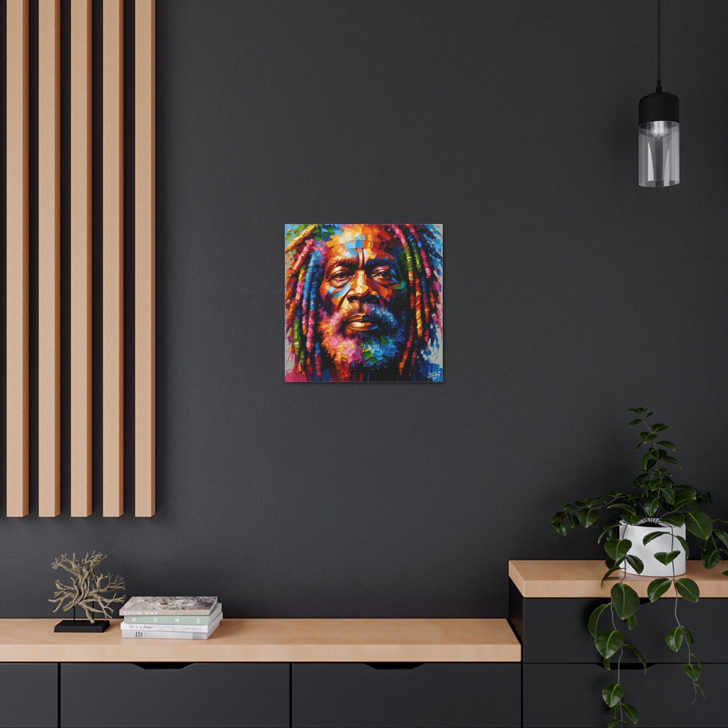 Art Print, Trini Rastaman, Oil Finish, West Indian Ethnicity, Cultural, Heritage, Semi-Abstract, Canvas Gallery Wrap