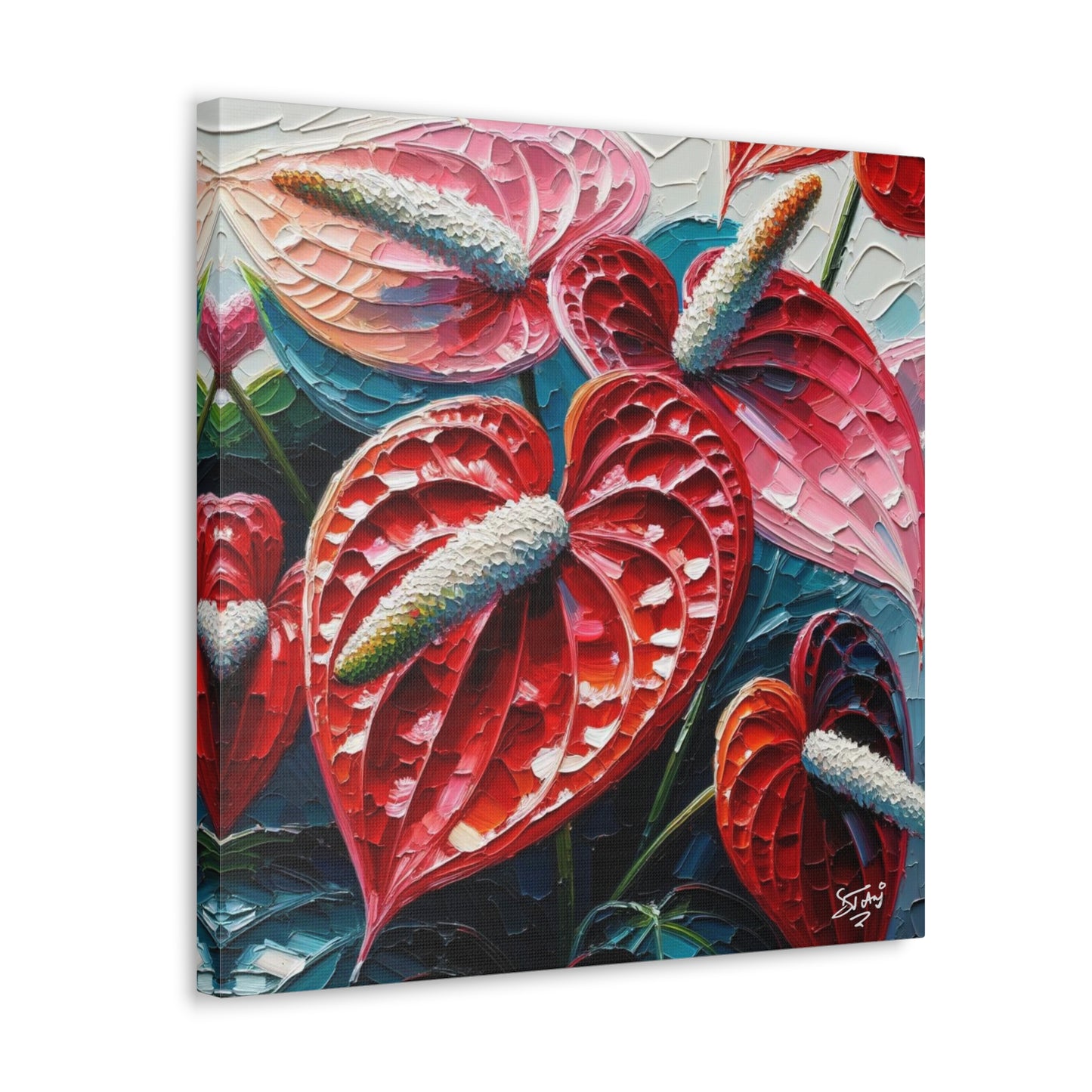 Art Print of Anthurium Flowers, Oil Finish, West Indian Art, Canvas Gallery Wraps