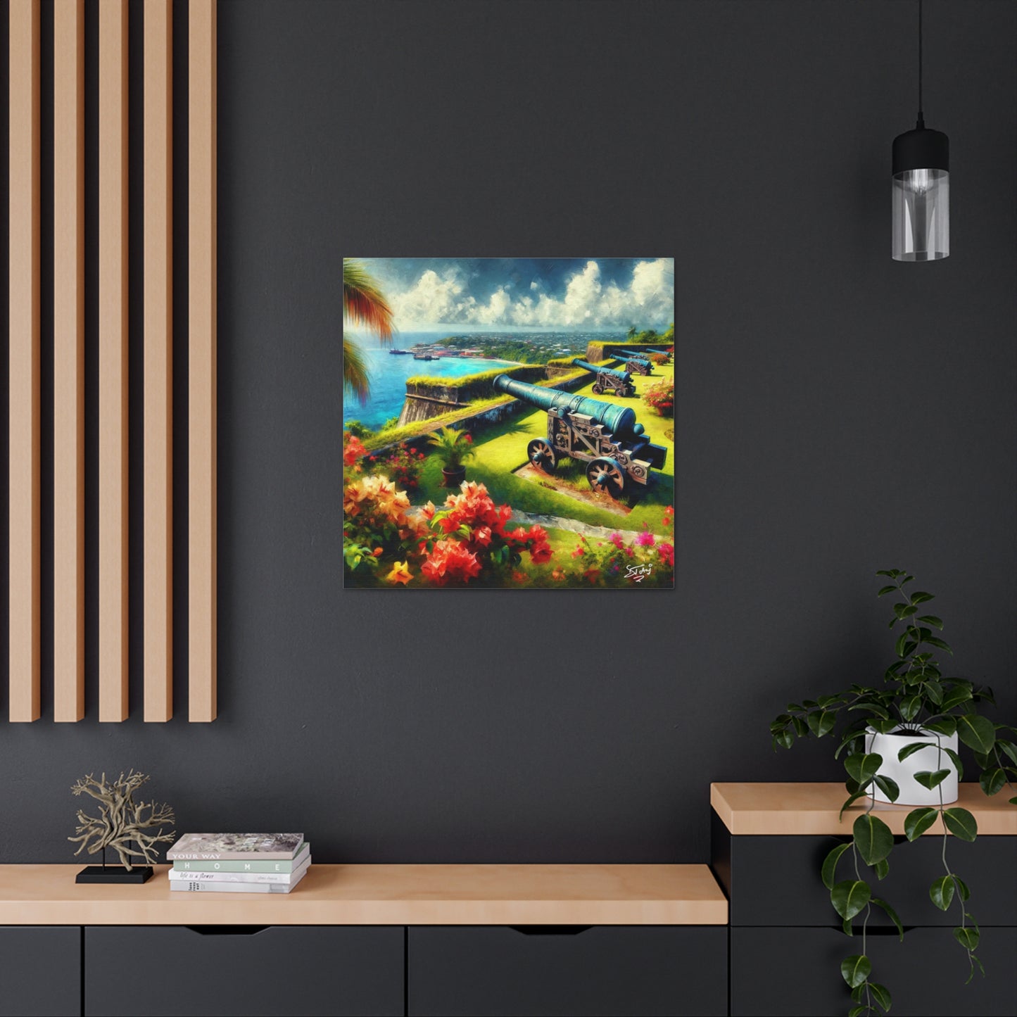 Art Print, Fort on Caribbean Island, Oil Painting, West Indian Ethnicity, Cultural, Heritage, Canvas Gallery Wrap