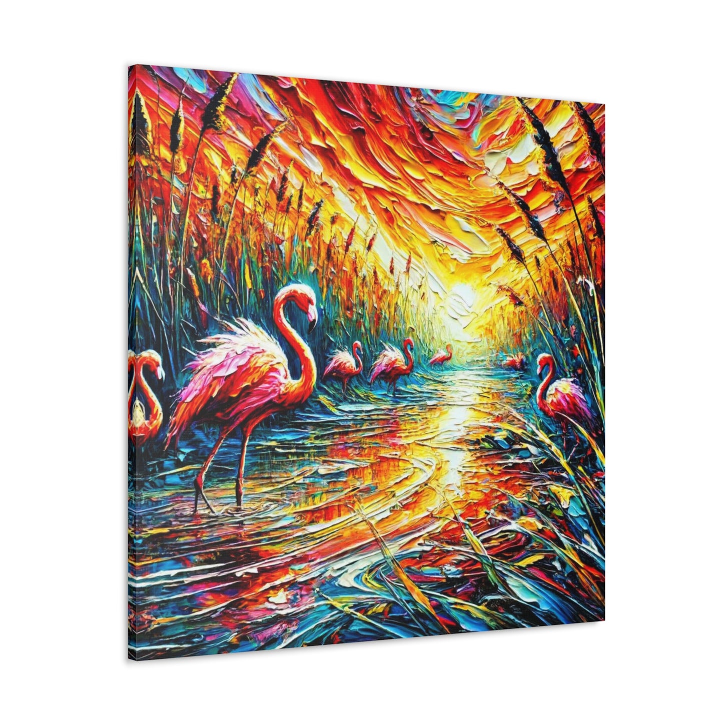 Art Print, Flamingos, Abstract Oil Finish, Trinidad & Tobago, Caribbean, West Indian Art, Canvas Gallery Wraps