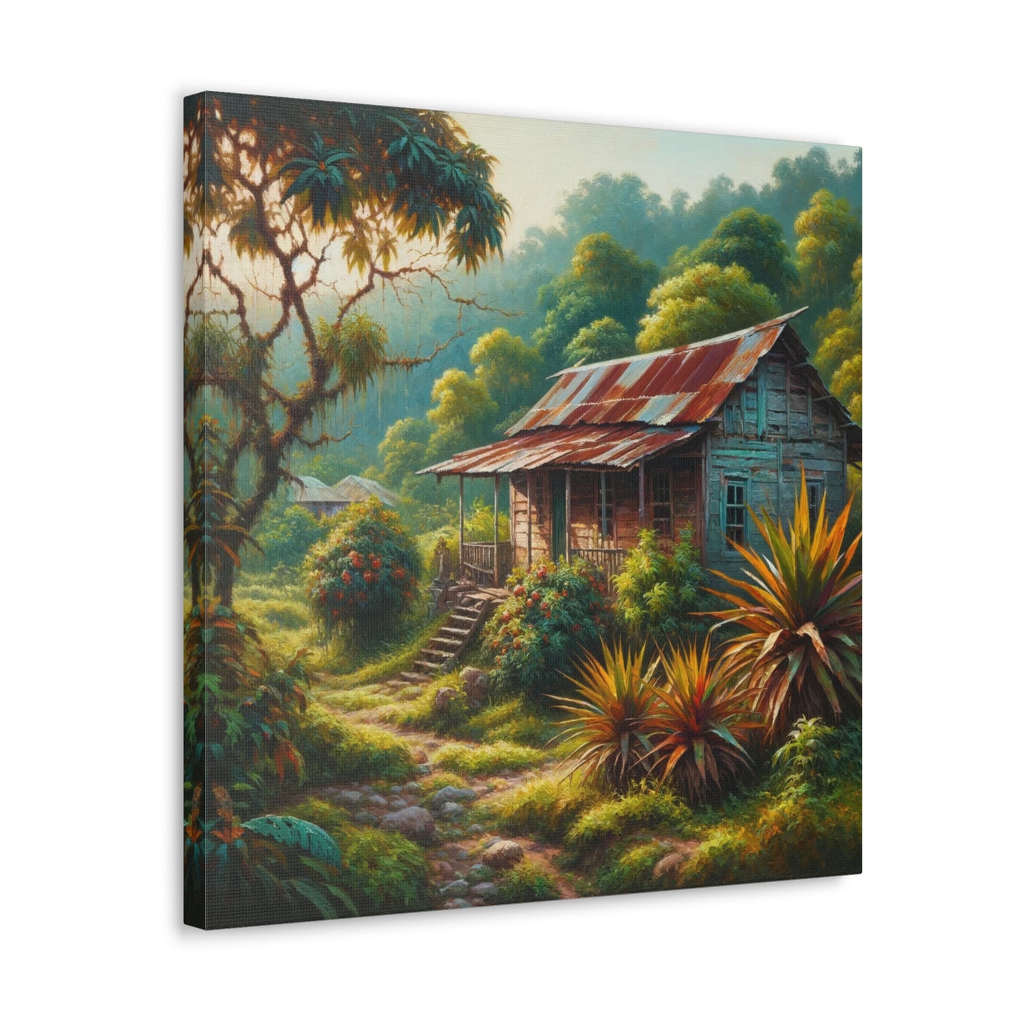 Art Print, Old Wooden House in the Trinidad and Tobago Countryside, Oil Paint Finish, Caribbean, West Indies, Canvas Gallery Wraps