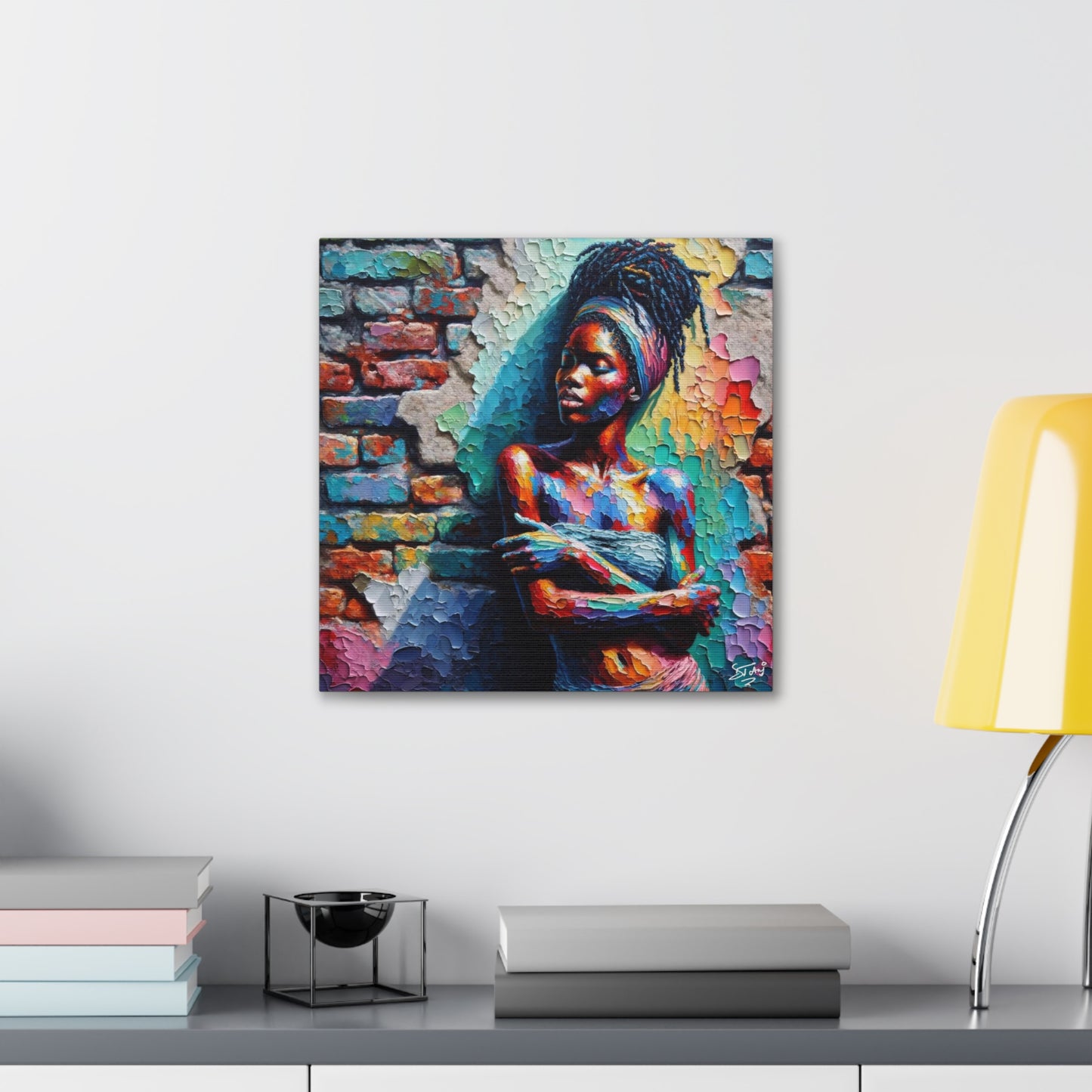 Art Print, Afro-Caribbean Woman "In Paint," (7) Oil Finish, West Indian Ethnicity, Cultural, Heritage, Semi-Abstract, Canvas Gallery Wrap