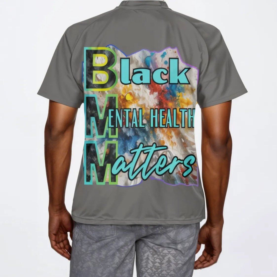 Men's V-Neck Polyester T-Shirt "Black Mental Health Matters"