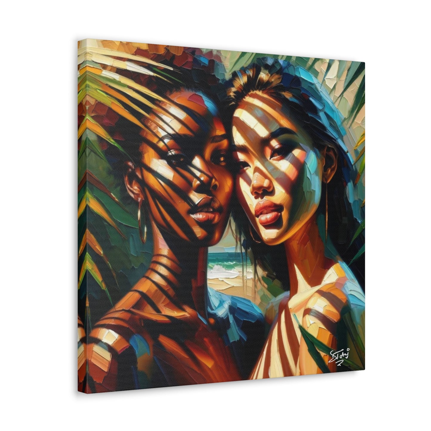 Art Print, Caribbean Women, "In the Shade" Oil Finish, West Indian Ethnicity, Cultural, Heritage, Canvas Gallery Wrap