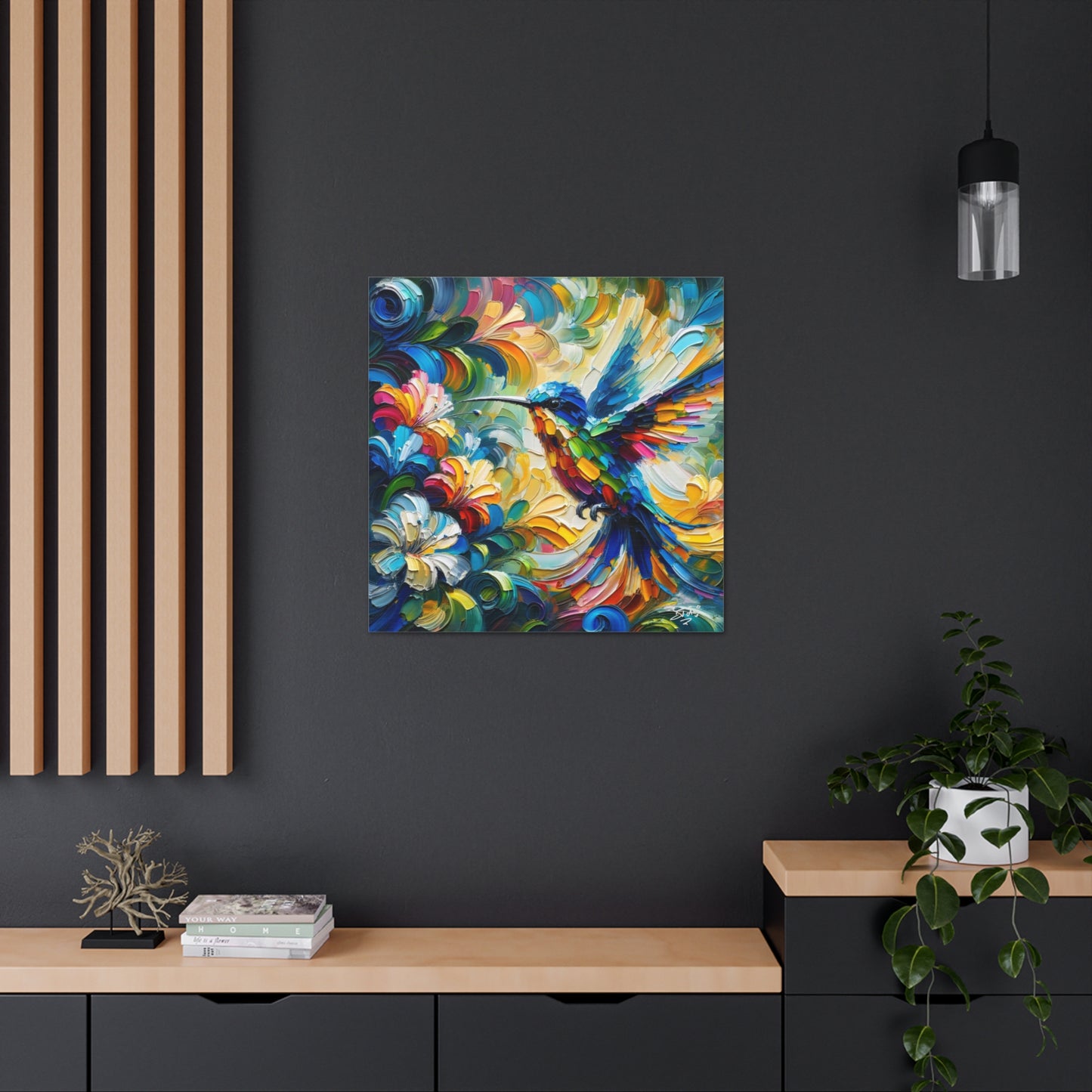 Art Print, Hummingbird, Caribbean Birds, Abstract Oil Finish, Caribbean Nature, Cultural, Heritage, Canvas Gallery Wrap