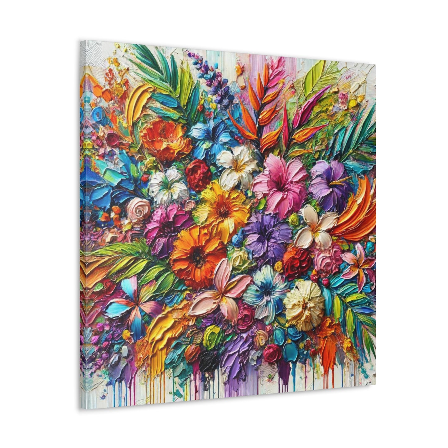 Art Print of Tropical Floral Arrangement, Abstract Oil Finish, West Indian Art, Canvas Gallery Wraps