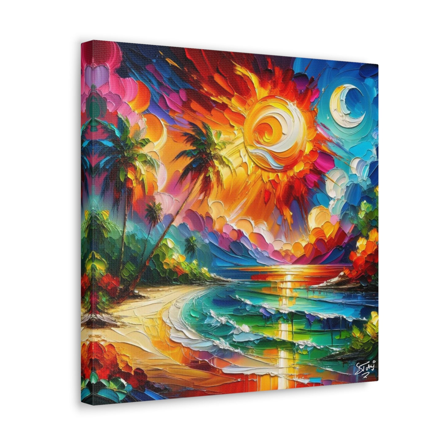 Art Print of Caribbean Sunset Scene, Semi-Abstract, Oil Painting, West Indian Art, Canvas Gallery Wraps