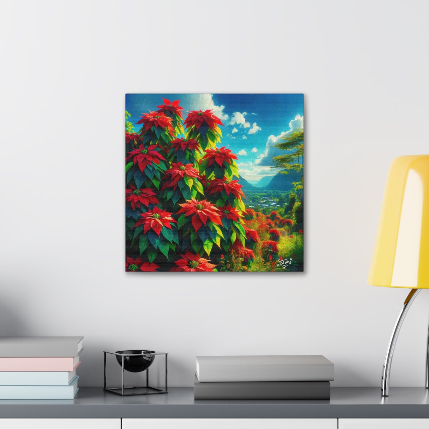 Print of Wild Poinsettia Plants on Sunny Day in the Caribbean, Trinidad and Tobago, Canvas Gallery Wraps