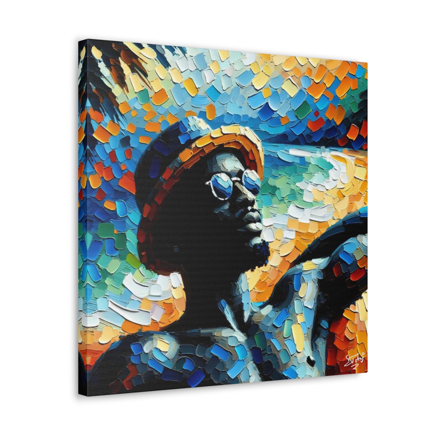 Art Print, Afro-Caribbean Man "In Silhouette," Oil Finish, West Indian Ethnicity, Cultural, Heritage, Semi-Abstract, Canvas Gallery Wrap