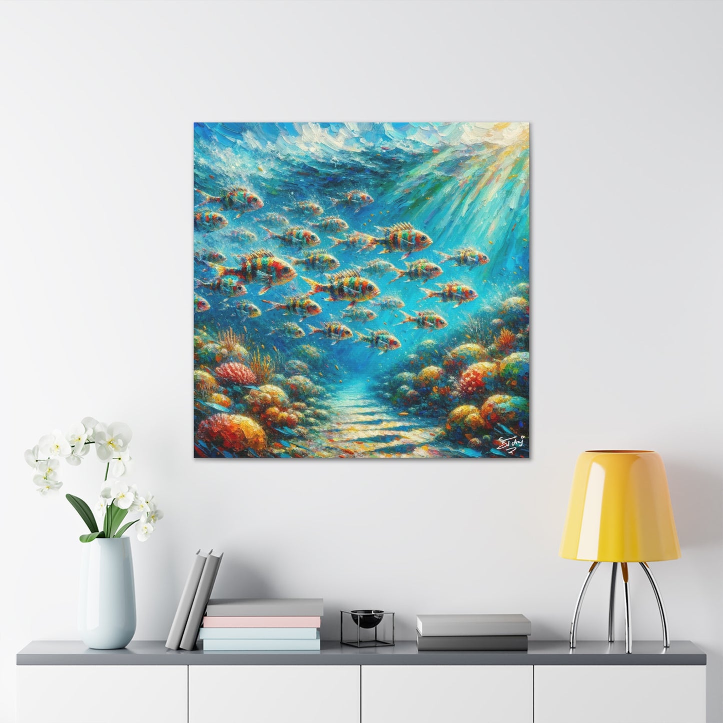 Art Print, School of Squirelfish, Oil Finish, Caribbean Nature, Canvas Gallery Wrap