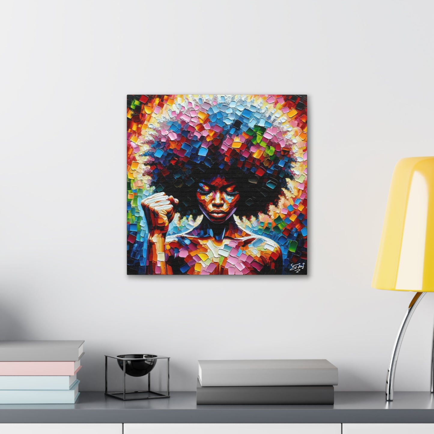 Art Print, Afro-Caribbean Woman, Black Power, Oil Finish, West Indian Ethnicity, Cultural, Heritage, Semi-Abstract, Canvas Gallery Wrap