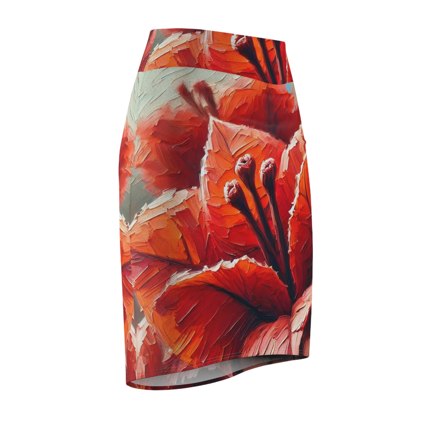 Women's Pencil Skirt (AOP) Red Bougainvillea Print