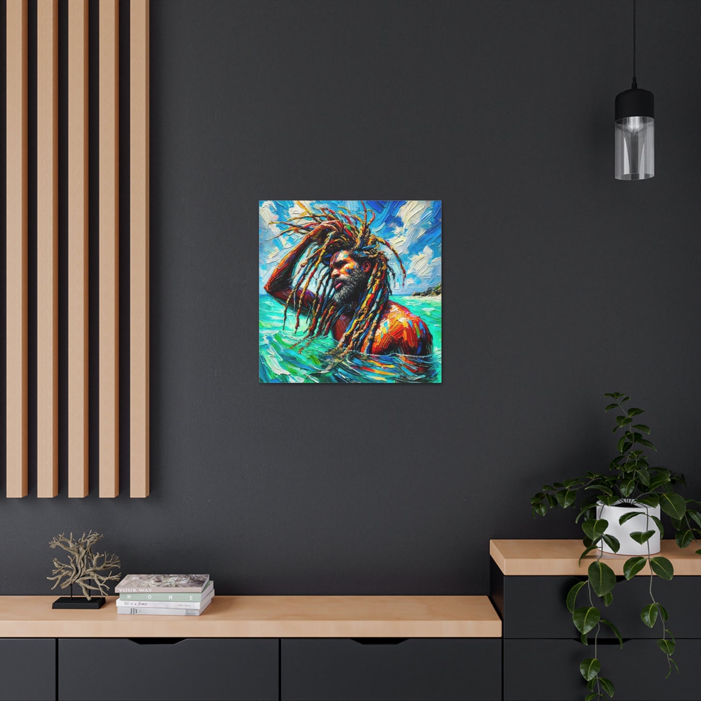 Art Print, Afro-Caribbean Man, "Sea Bath" Abstract, Semi-Abstract Oil Finish, West Indian Ethnicity, Cultural, Heritage, Abstract, Canvas Gallery Wrap