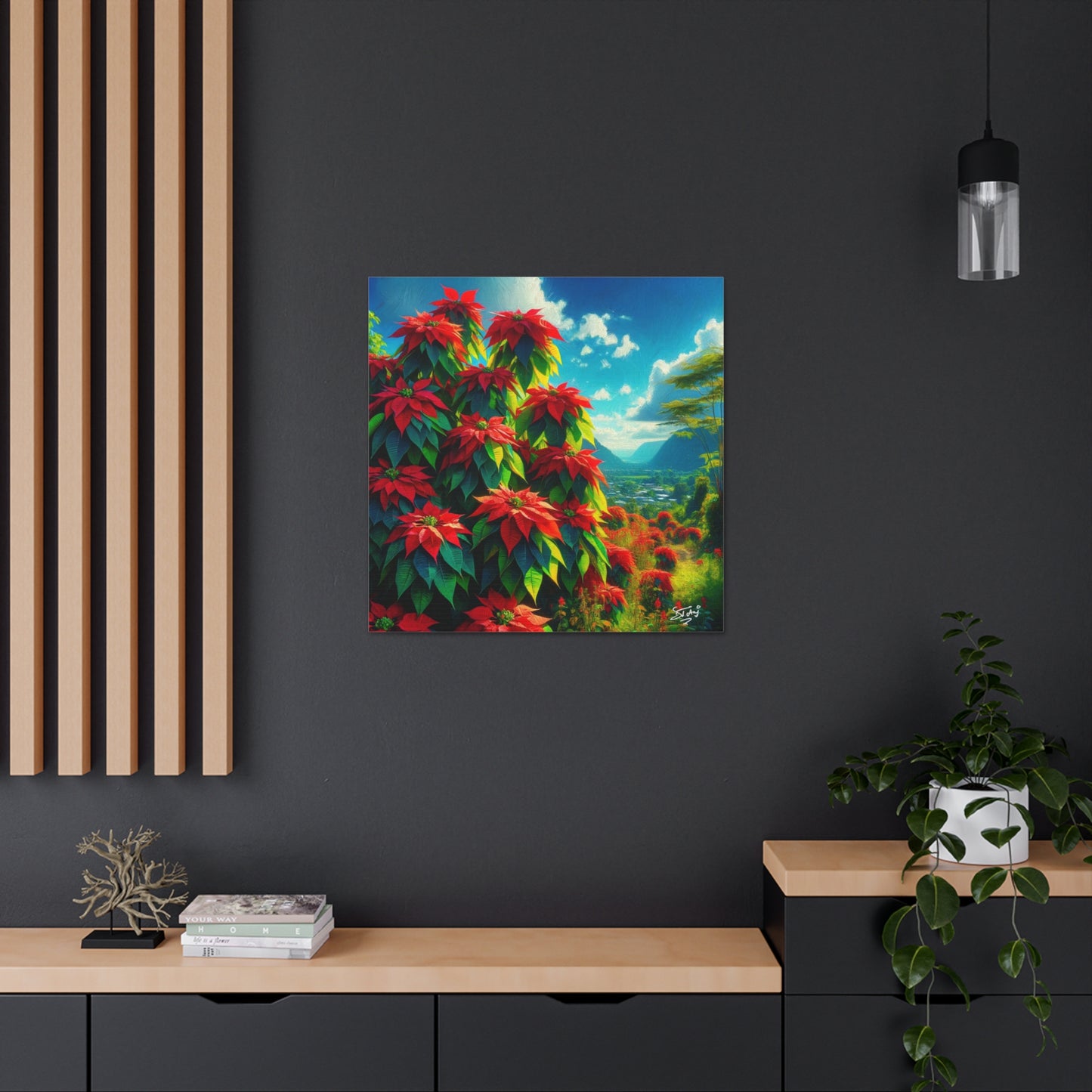 Print of Wild Poinsettia Plants on Sunny Day in the Caribbean, Trinidad and Tobago, Canvas Gallery Wraps