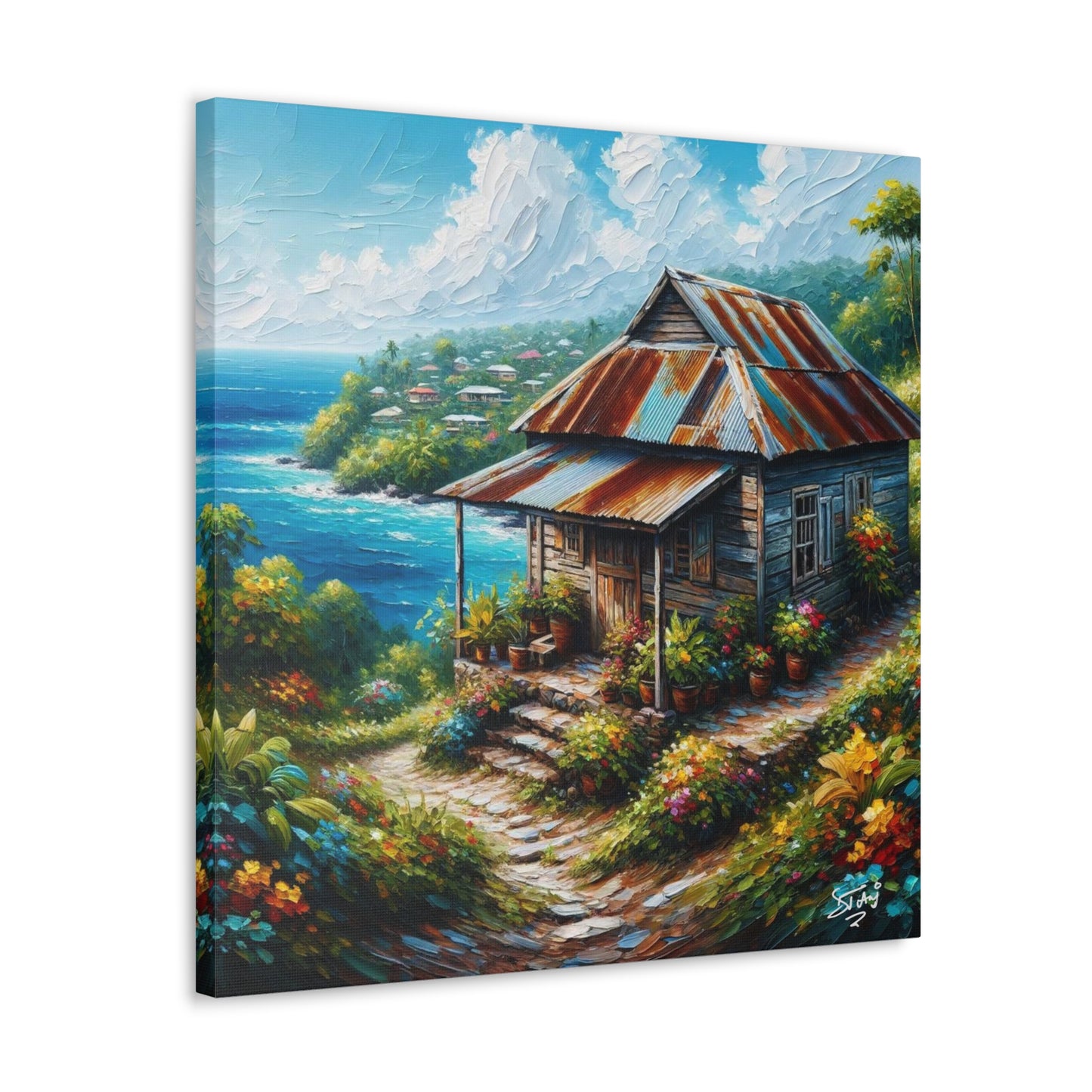 Art Print, Old Wooden House in the Trinidad and Tobago Countryside, Oil Paint Finish, Caribbean, West Indies, Canvas Gallery Wraps