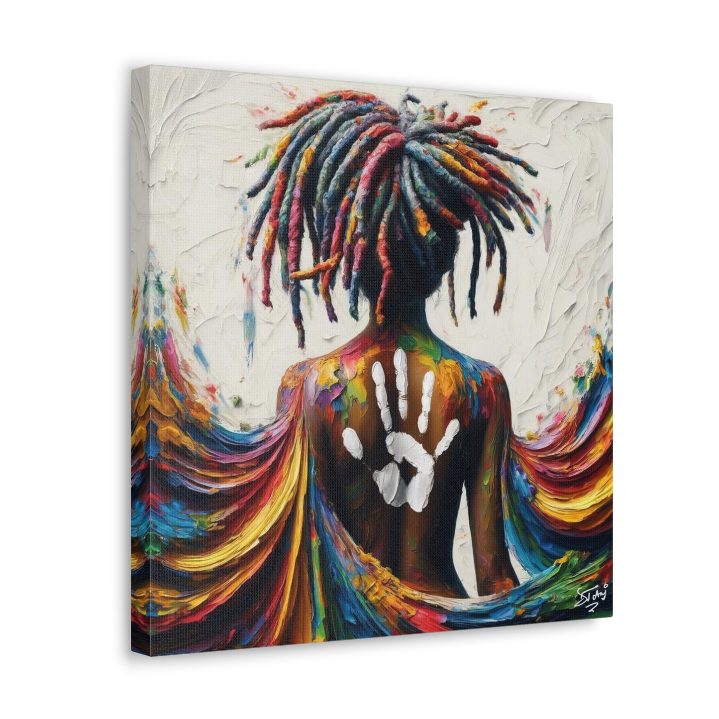 Art Print, Afro-Caribbean Woman, "White Hand on Back," Oil Finish, West Indian Ethnicity, Cultural, Heritage, Semi-Abstract, Canvas Gallery Wrap