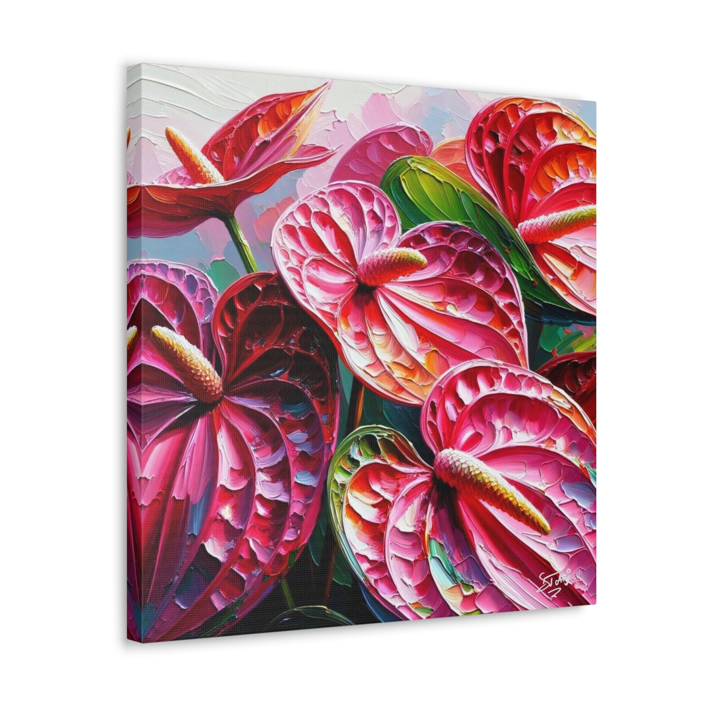 Art Print of Anthurium Flowers, Oil Finish, West Indian Art, Canvas Gallery Wraps