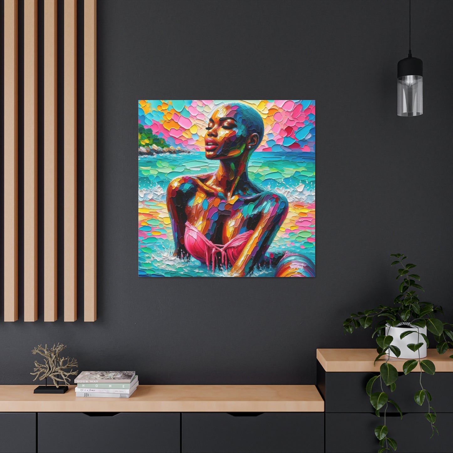 Art Print, Afro-Caribbean Woman, "Sea Bath" Abstract, Oil Finish, West Indian Ethnicity, Cultural, Heritage, Abstract, Canvas Gallery Wrap