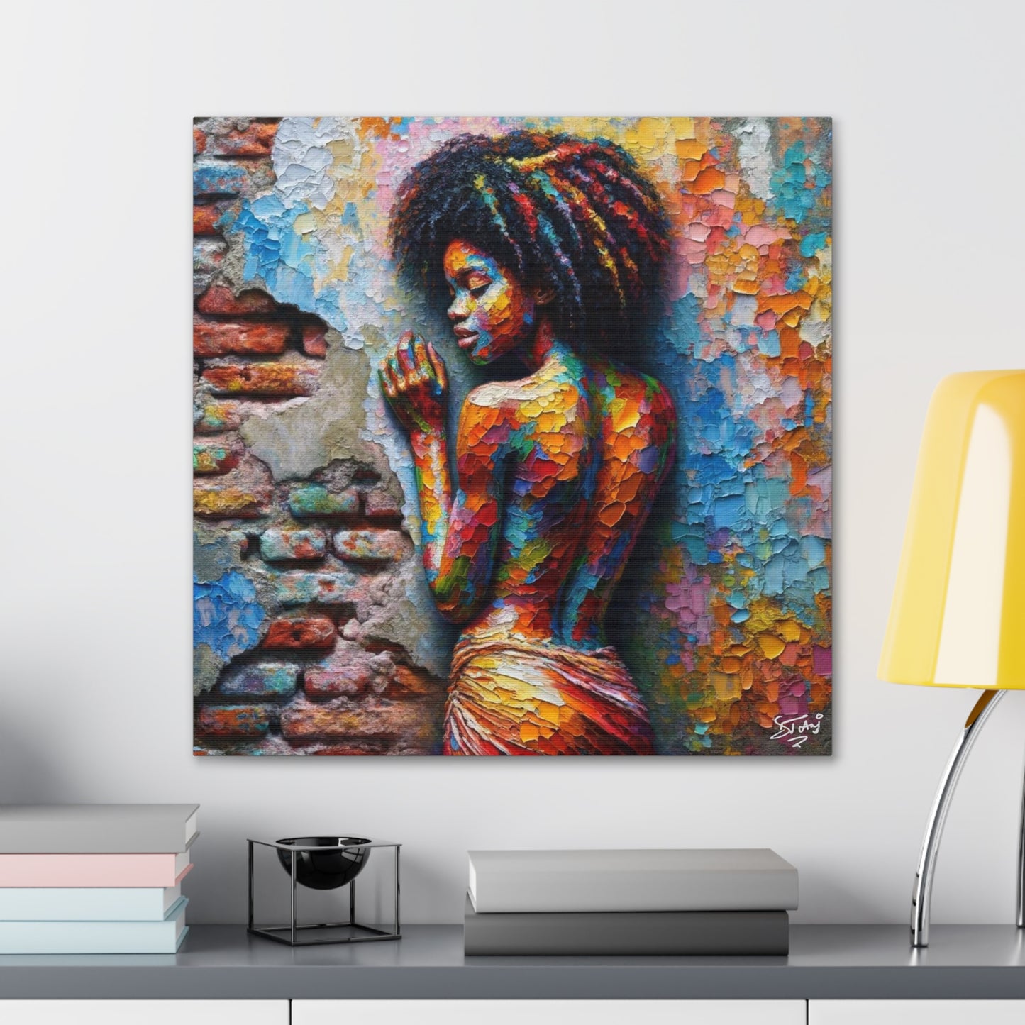 Art Print, Afro-Caribbean Woman "In Paint," (6) Oil Finish, West Indian Ethnicity, Cultural, Heritage, Semi-Abstract, Canvas Gallery Wrap