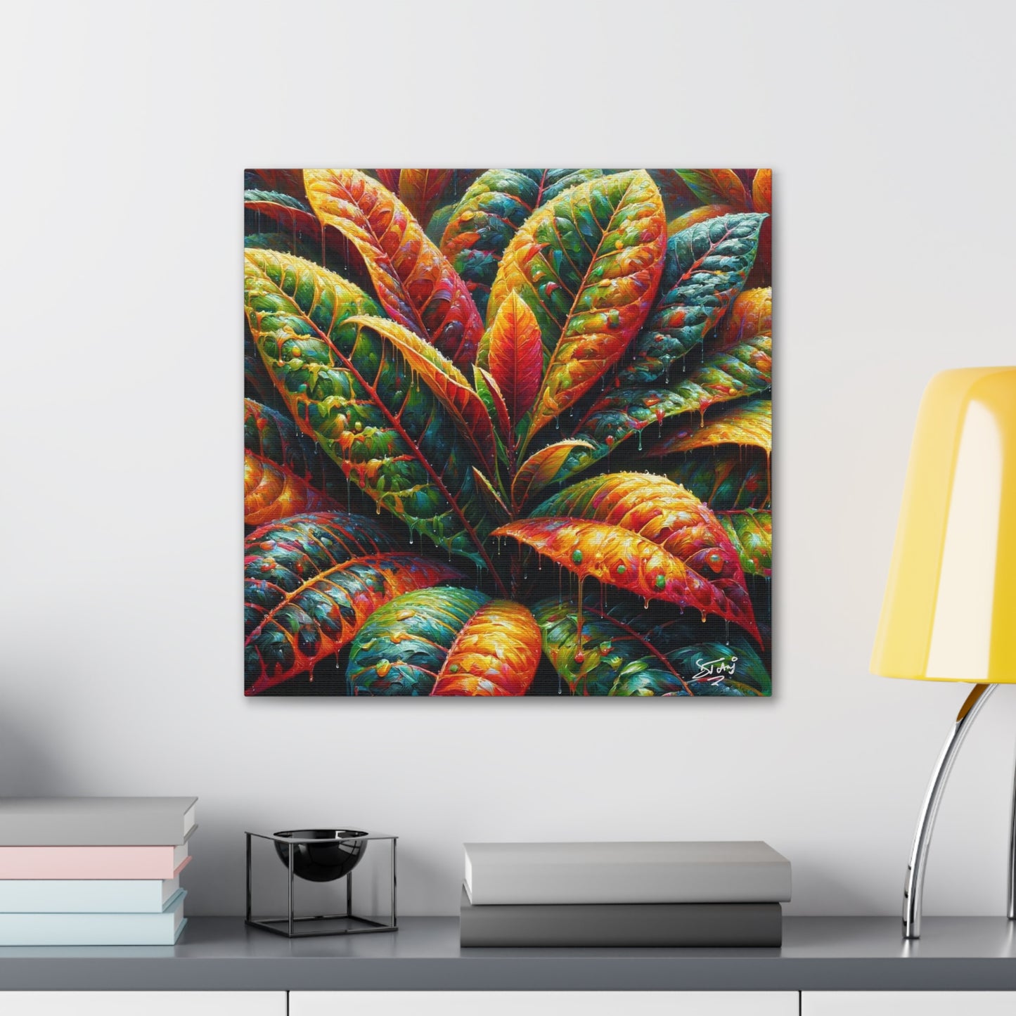 Art Print of Croton Plant, Oil Finish, West Indian Art, Canvas Gallery Wraps