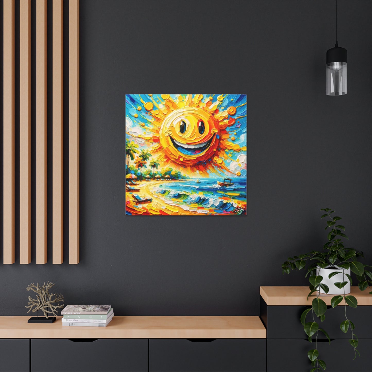 Art Print of Caribbean "Sunny Day" Beach Scene, Oil Painting, West Indian Art, Canvas Gallery Wraps