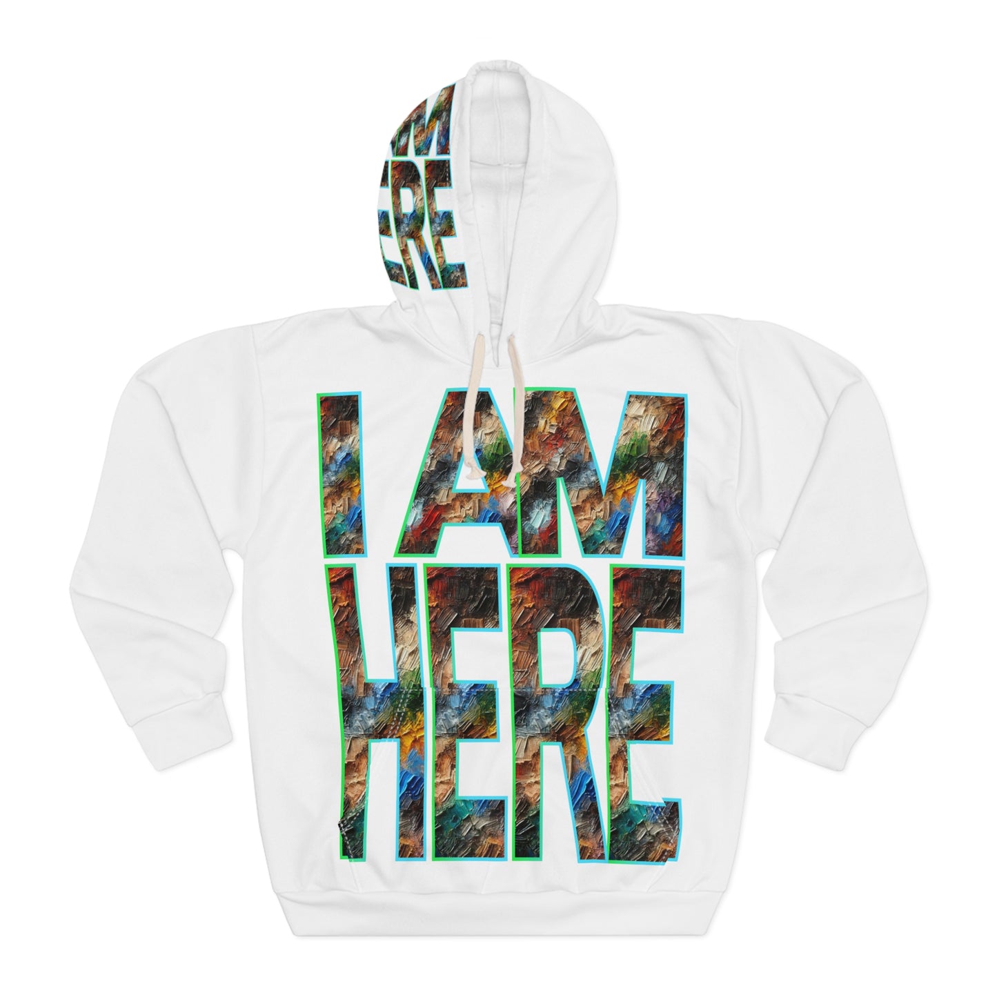 Unisex Pullover Hoodie (AOP) "I Am Here"