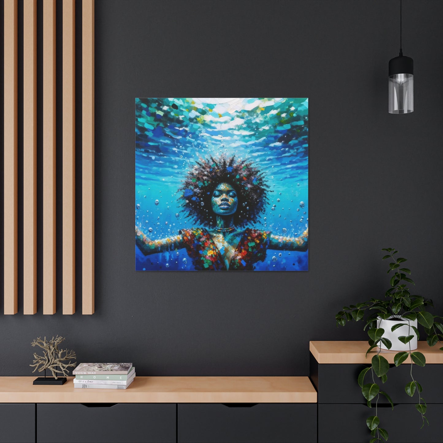 Art Print, Afro-Caribbean Woman, "Submerged" Oil Finish, West Indian Ethnicity, Cultural, Heritage, Abstract, Canvas Gallery Wrap