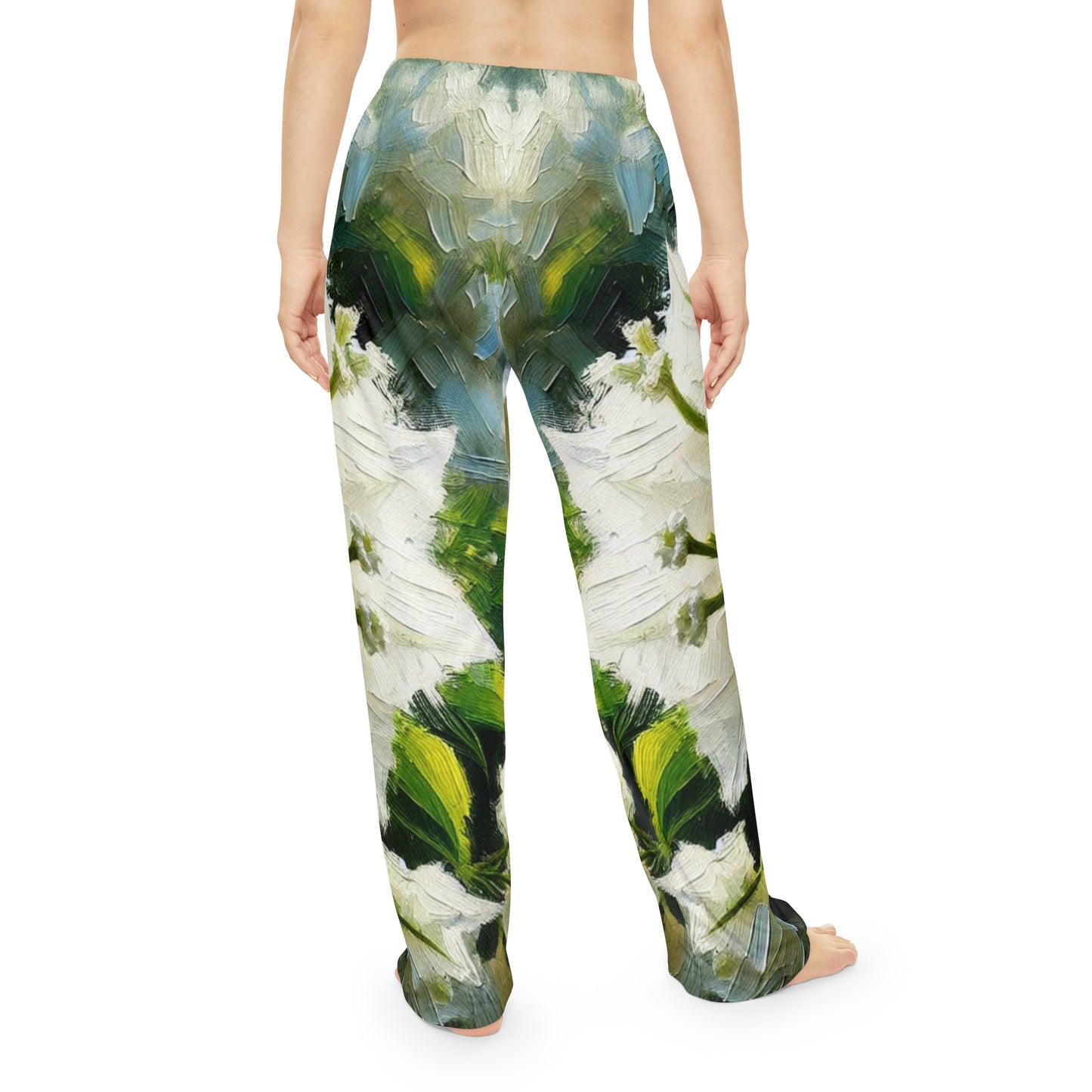 Women's Brushed Polyester Lounge Pants (AOP) White Floral Print