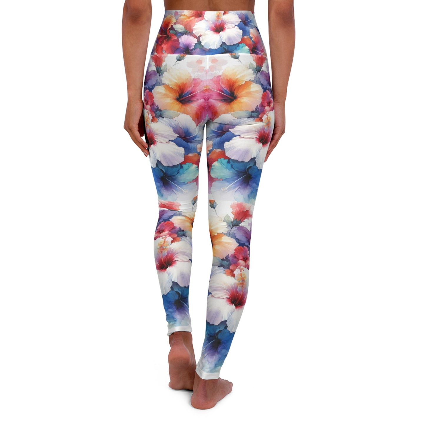 High Waisted Yoga Leggings (AOP) Hibiscus Foral Abstract Print