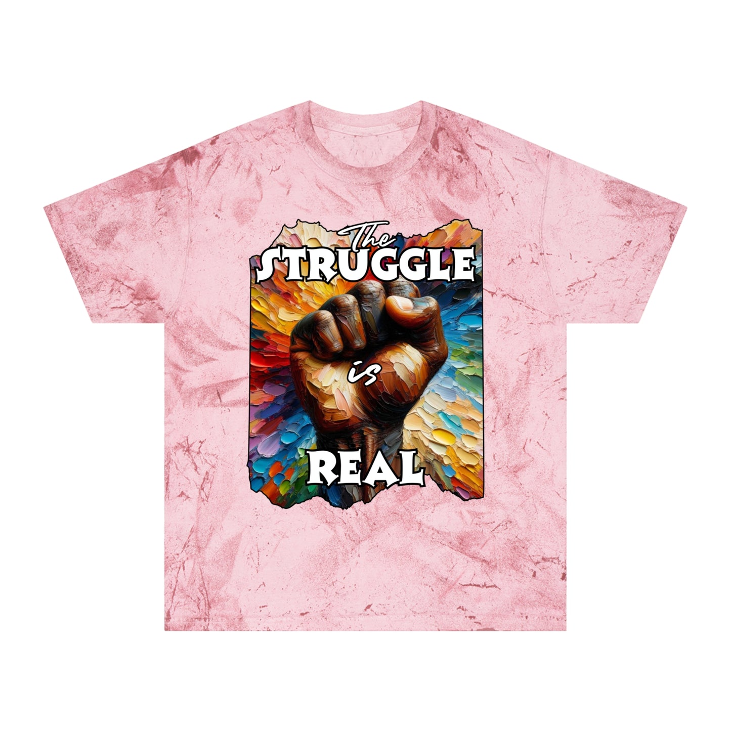 Unisex Color Blast T-Shirt "The Struggle is Real" Anti-Racism, Black Consciousness, Black Pride, One Love, Inclusion Diversity, Immigrant Outsiders, FashionWithPurpose, Conscious Clothing, Cultural Identity, Black Inspiration Empowerment