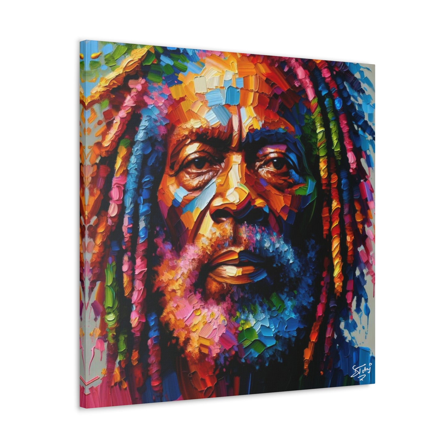 Art Print, Trini Rastaman, Oil Finish, West Indian Ethnicity, Cultural, Heritage, Semi-Abstract, Canvas Gallery Wrap