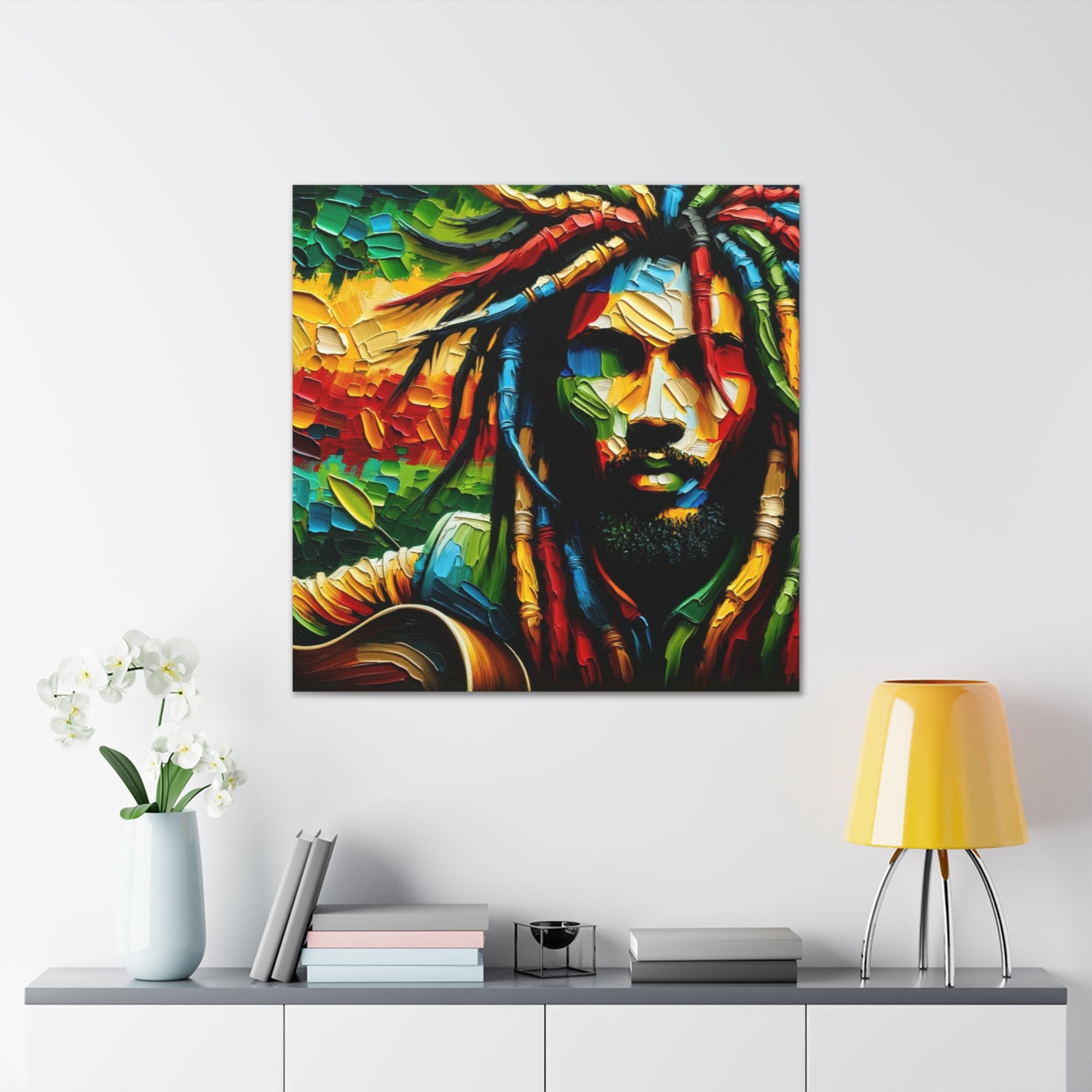 Art Print of Rastaman, Oil Finish, West Indian Ethnicity, Cultural, Heritage, Afro-Caribbean Man, Semi-Abstract, Canvas Gallery Wrap