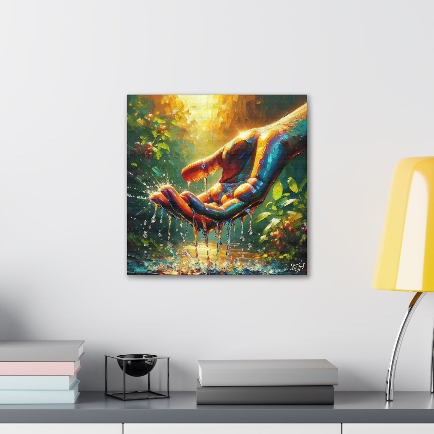 Art Print, "Hand in Water" Oil Finish, Unity, Togetherness, One Love, Semi-Abstract, Canvas Gallery Wrap