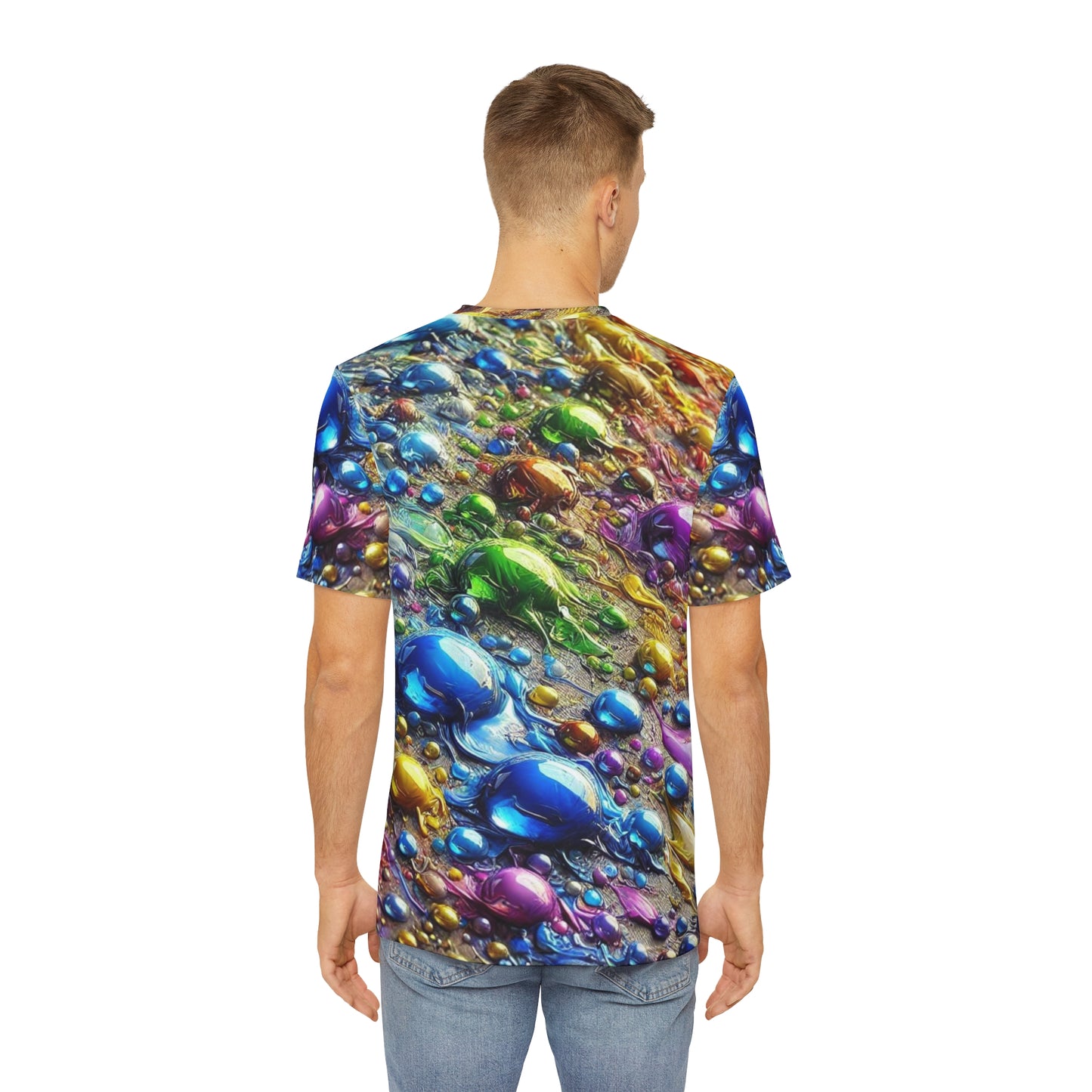 Men's Brushed Polyester Short Sleeve Tee (AOP), Colorful Water Print